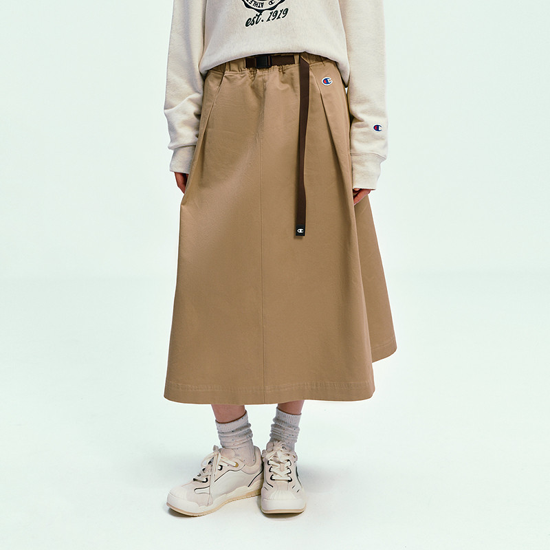 Champion冠军半身裙2026春季新款休闲工装风长裙美拉德咖色日杂感