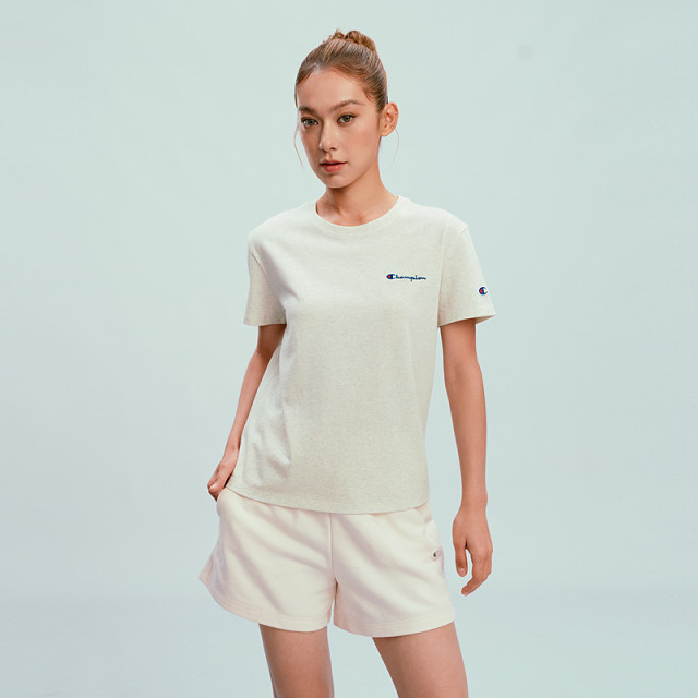 ເສື້ອທີເຊີດແຂນສັ້ນ embroidered ແຊ້ມ