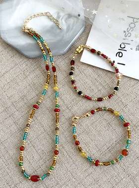 国潮手链新中式串珠故宫红国风系列磁吸扣复古捷克珠手饰彩色手串