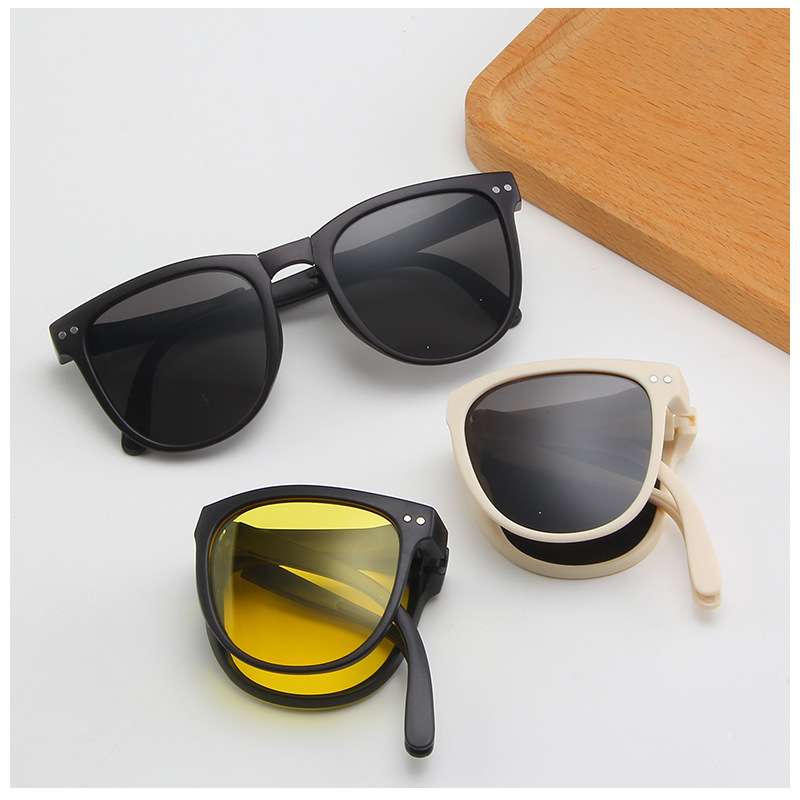 折叠儿童方框米钉墨镜宝宝时尚可爱眼镜男女童个性防晒太阳眼镜潮 - 图0