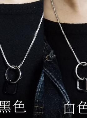 钛钢项链男士双环吊坠女毛衣颈链