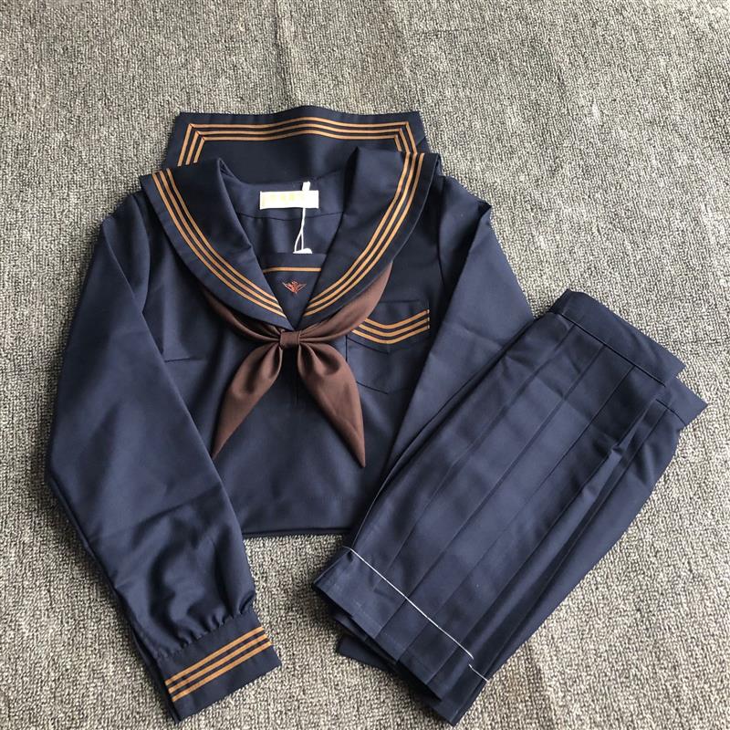 茶羽中浓绀色 月野HOUSE茶三本中间服日系jk制服裙正版水手服套装