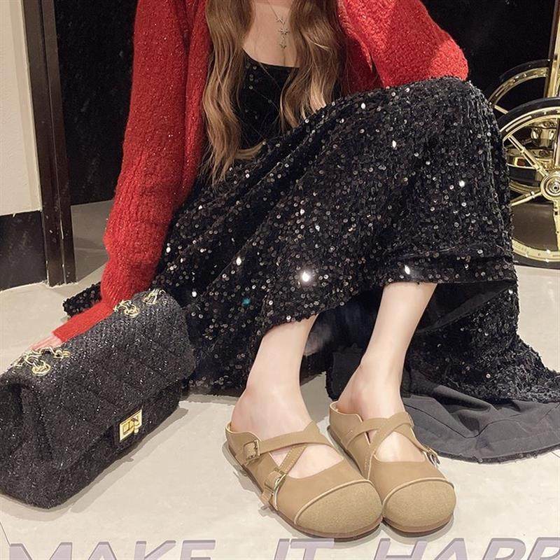 2024年春夏季包头一字扣带交叉款圆头拖鞋舒适百搭简约时尚拖鞋,淘宝优惠券,粉丝福利购,淘宝优惠卷