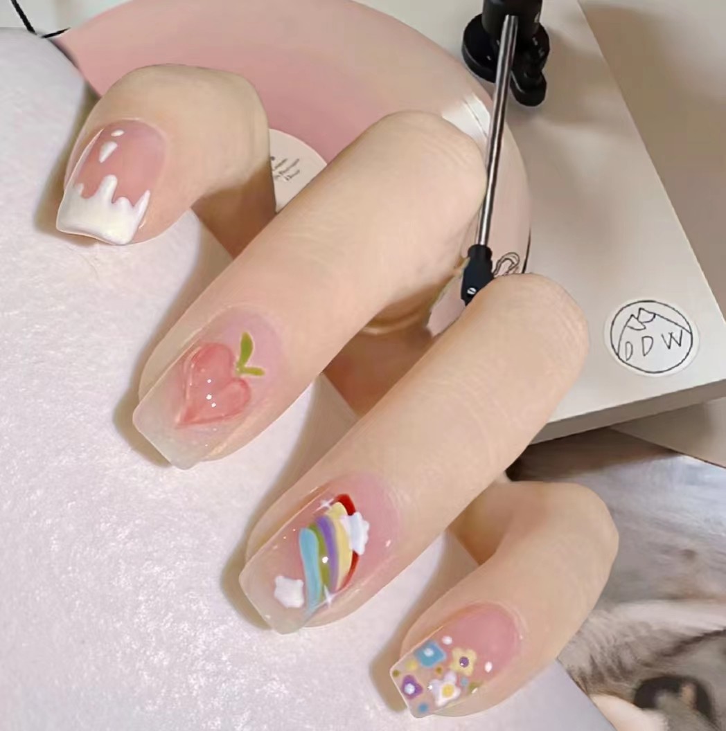 蜜桃缤纷手工美甲穿戴甲夏日显白温柔,淘宝优惠券,粉丝福利购,淘宝优惠卷