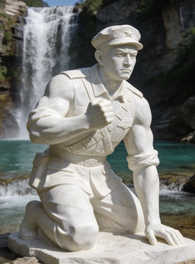 汉白玉红军人物雕塑定制八路军石雕户外大型公园景区纪念馆景观