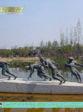 劳动人民拉纤情境厂家定制铜雕