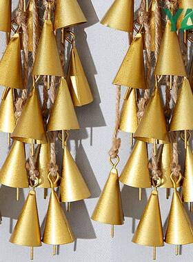 亚马逊热卖麻绳铃铛铁艺女巫圆锥铃铛圣诞壁挂吊钟喇叭铃现货