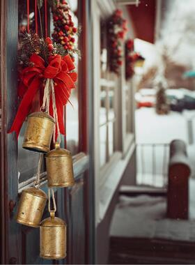 欧美热卖圣诞铃铛复古麻绳铃铛挂件家居门挂装饰品做旧铁艺大铃铛