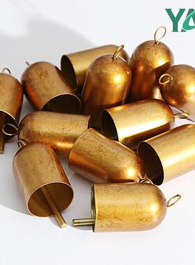 复古做旧圣诞铃铛家居庭院装饰品铁艺挂件圆直筒铃铛麻绳铃铛配件