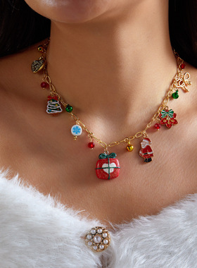 Santa Claus reindeer snowman bell pendant collar chain圣诞节
