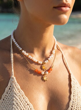 Baroque pearl sun double-layered necklace for women女士项链