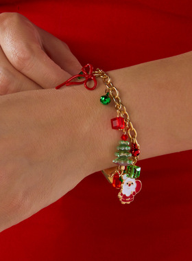 Cartoon Santa Claus Bell Deer Pendant Bracelet for Women手链