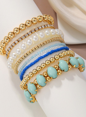 Multi-layer Bohemian rice bead bracelet set jewelry潮流手链