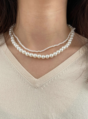 Double-layer imitation pearl necklace for women jewelry项链