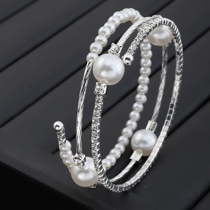 Lady temperament rhinestone pearl multi-layer bracelet女手镯 - 图2