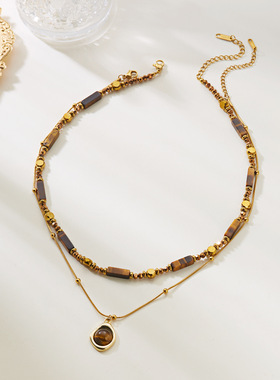 Beaded necklace with cross-shaped collar chain for women项链