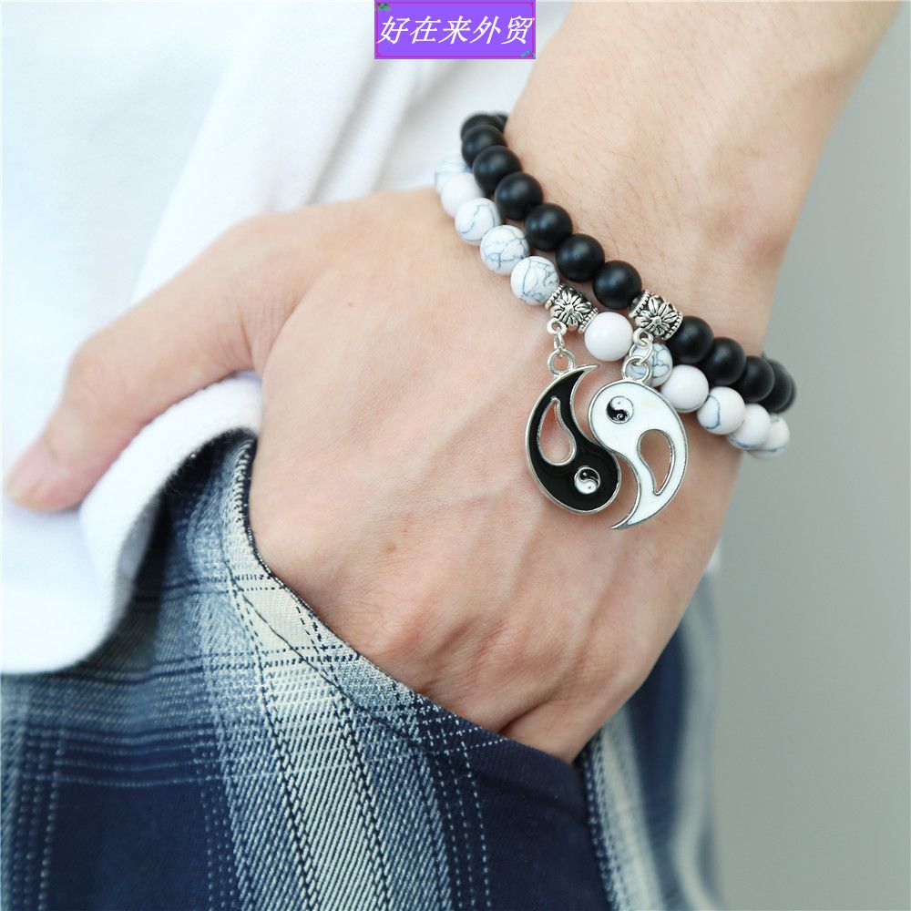 跨境couple beaded bracelet men's frosted turquoise bracelet - 图0