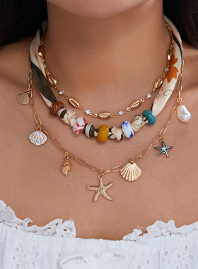 Lady's multi-layered shell necklace - vacation jewelry女项链