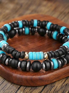 Men's turquoise beaded bracelet, a trendy hip-hop accessory