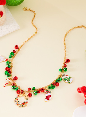 New style women's Christmas wreath pendant sweater chain项链
