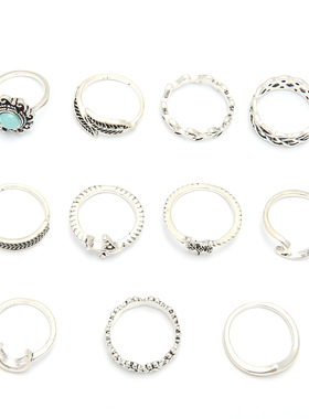 Moon leaves stars joints ring women's jewelry跨境女士戒指