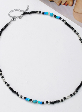 Rice bead turquoise beaded necklace cross border跨境男士项链