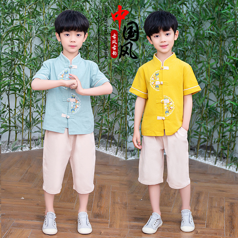 儿童汉服套装男童中国风唐装小男孩夏季民族服装宝宝中式改良古装