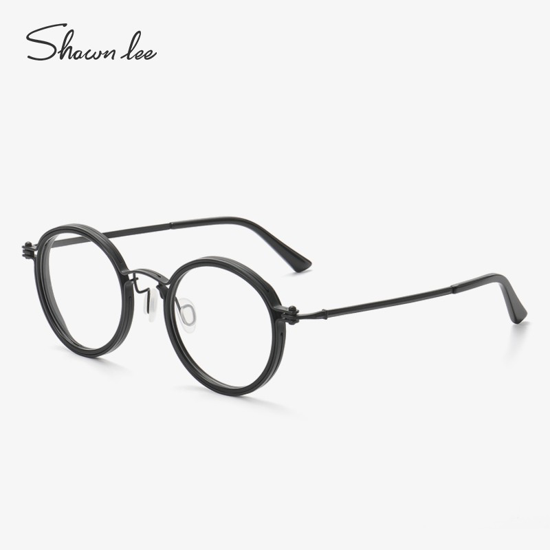 2021新款潮近视眼镜框男复古圆框Shawnlee设计师眼镜架超轻黑框-图0