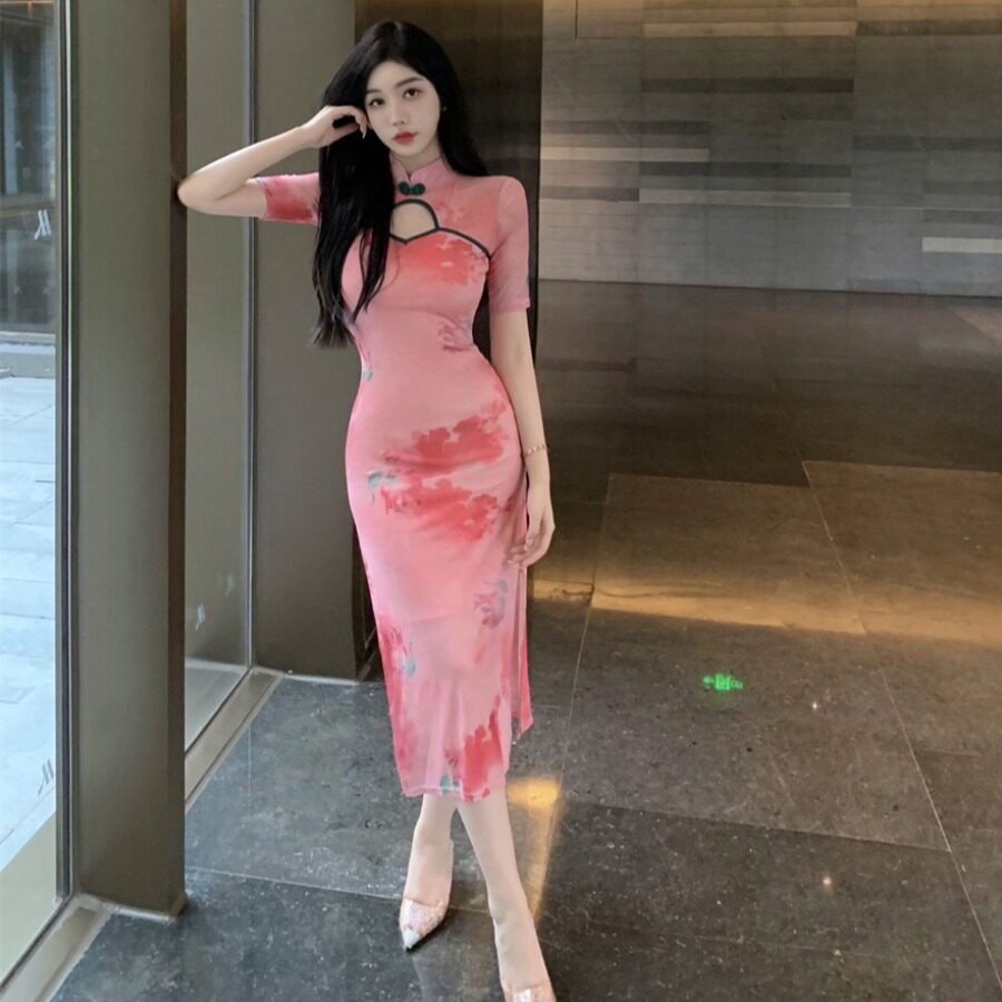 夏季新款中式复古典中国舞蹈旗袍连衣裙女气质优雅性感开叉显身材