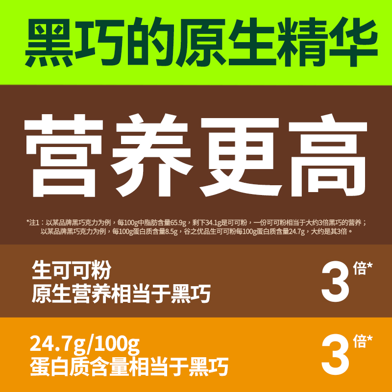 谷之优品生可可粉未碱化 无糖天然可可粉冲饮低脂黑巧克力粉cacao - 图1