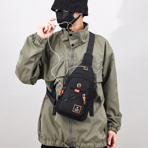 胸包男士包包单肩斜挎包休闲斜跨包新款牛津布胸前斜背包潮小男包 - 图0