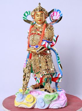 香樟木神像关公左右护法家用韦陀