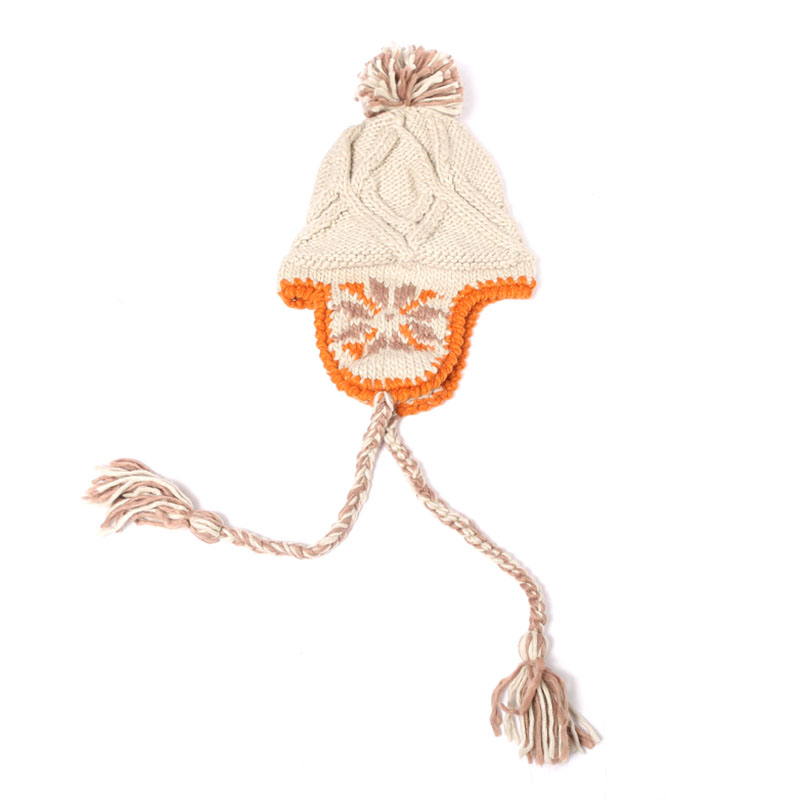 小众甜美可爱撞色时尚针织粗棒针提花大毛球毛线帽洋气保暖护耳-图3