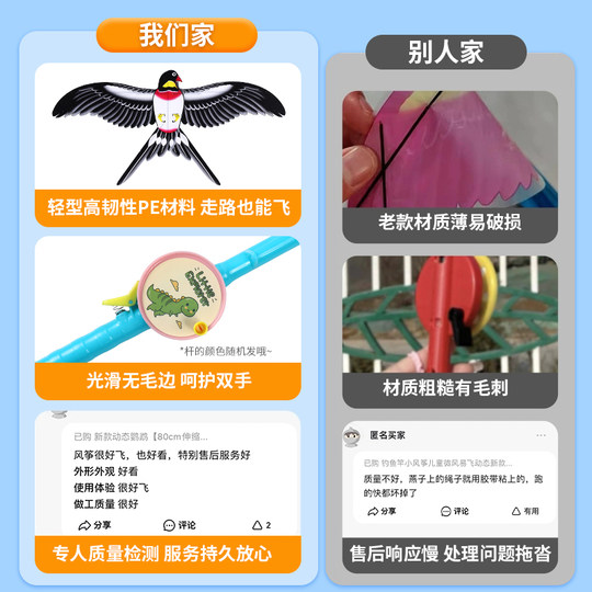2025新款钓鱼竿风筝儿童手持小号微风易飞动态小风筝卡通老鹰燕子