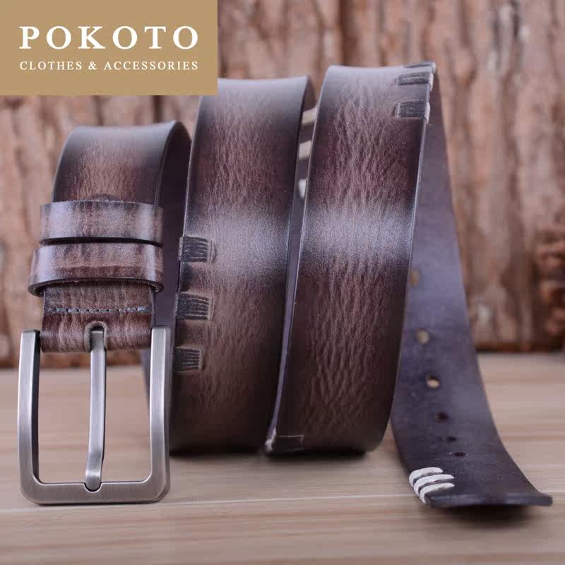 轻奢皮带男士针扣青年头层牛皮腰带 pokoto腰带/皮带/腰链