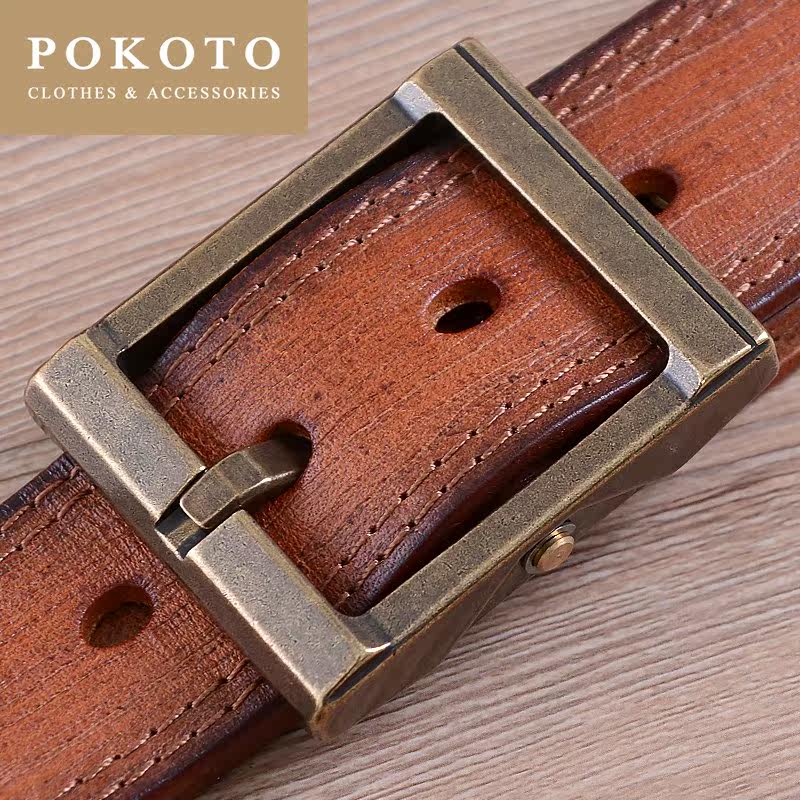 轻奢手工复古铜扣男士头层牛皮皮带 pokoto腰带/皮带/腰链