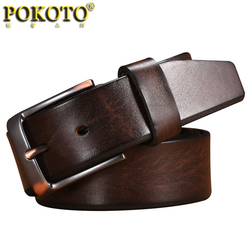 男士纯牛皮复古手工做旧休闲裤带 pokoto腰带/皮带/腰链