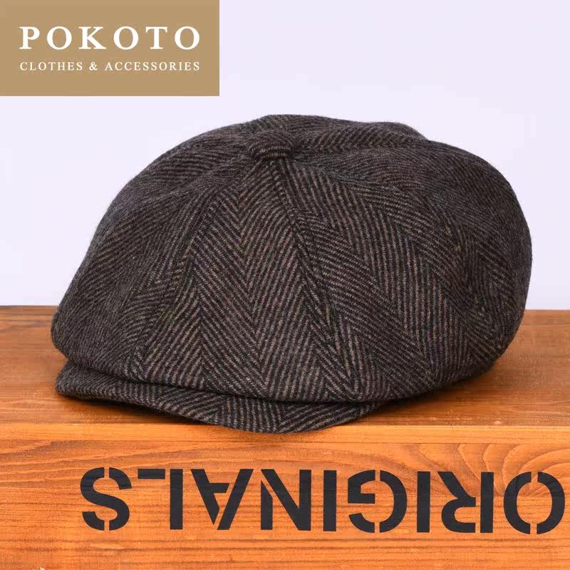 轻奢浴血黑帮羊毛八角帽文艺报童帽 pokoto帽子