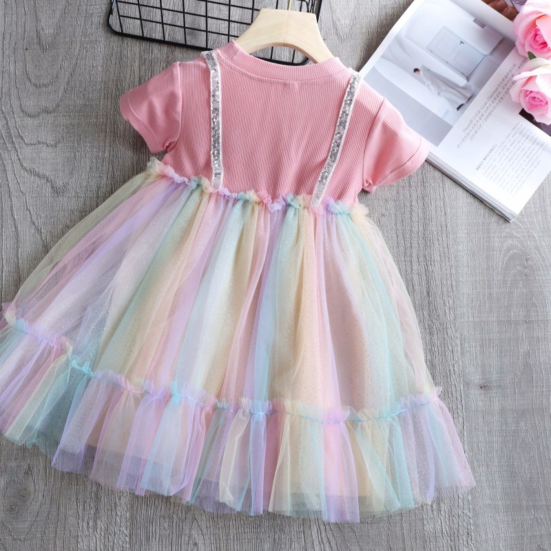 女童夏装2020新款连衣裙3 6彩虹裙 pokoto连衣裙