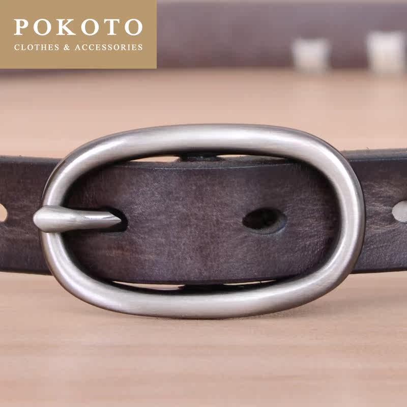 轻奢女纯牛皮手工复古青年休闲皮带 pokoto腰带/皮带/腰链