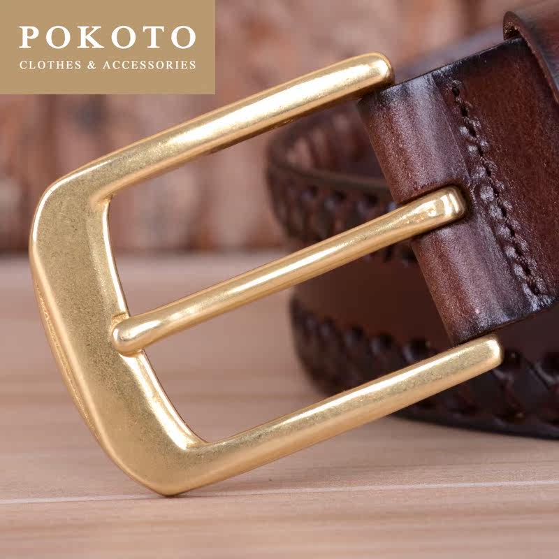 轻奢头层牛皮针扣手工编织男士皮带 pokoto腰带/皮带/腰链