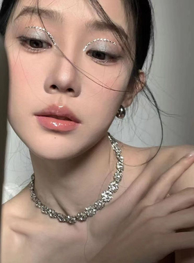 爆闪满钻项链女小众设计感轻奢高级锆石锁骨链choker项圈百搭颈链