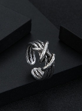 复古个性开口时尚麻花绳索笑脸涂鸦指环男嘻哈食指戒INS风戒指女