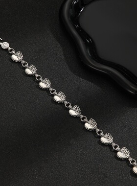 克罗复古嘻哈百搭可调节手链十字花爱心拼接男女手饰欧美朋克手链