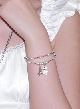 珍珠双层蜡烛珐琅叠戴手链女小众设计感高级轻奢精致闺蜜礼物