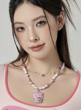 多元素彩色多巴胺串珠拼接项链女2025新款爆款甜酷辣妹锁骨链