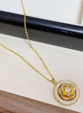 新中式锆石花朵吊坠项链轻奢高级感气质锁骨链精致小众百搭饰品女