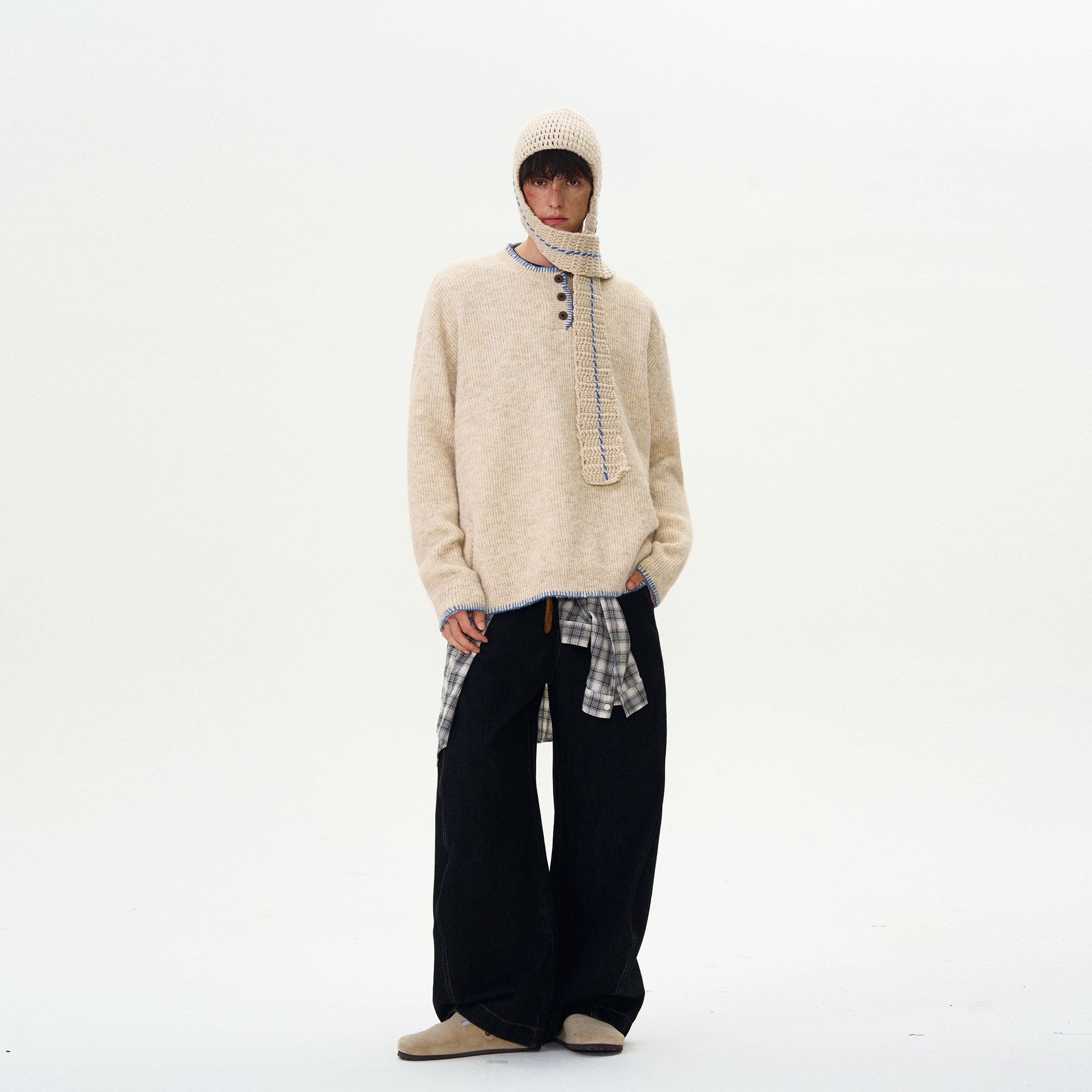 MADWITCH美式小众设计感亨利领针织衫男女宽松慵懒氛围感圆领毛衣,淘宝优惠券,粉丝福利购,淘宝优惠卷