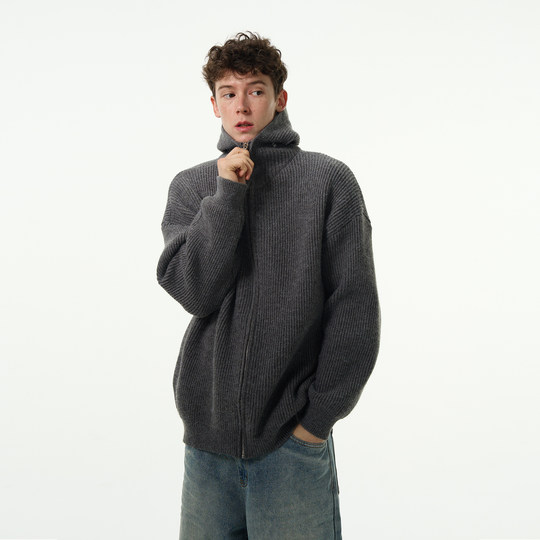 MADWITCH秋冬新款复古慵懒风针织衫男女cleanfit连帽毛衣开衫外套