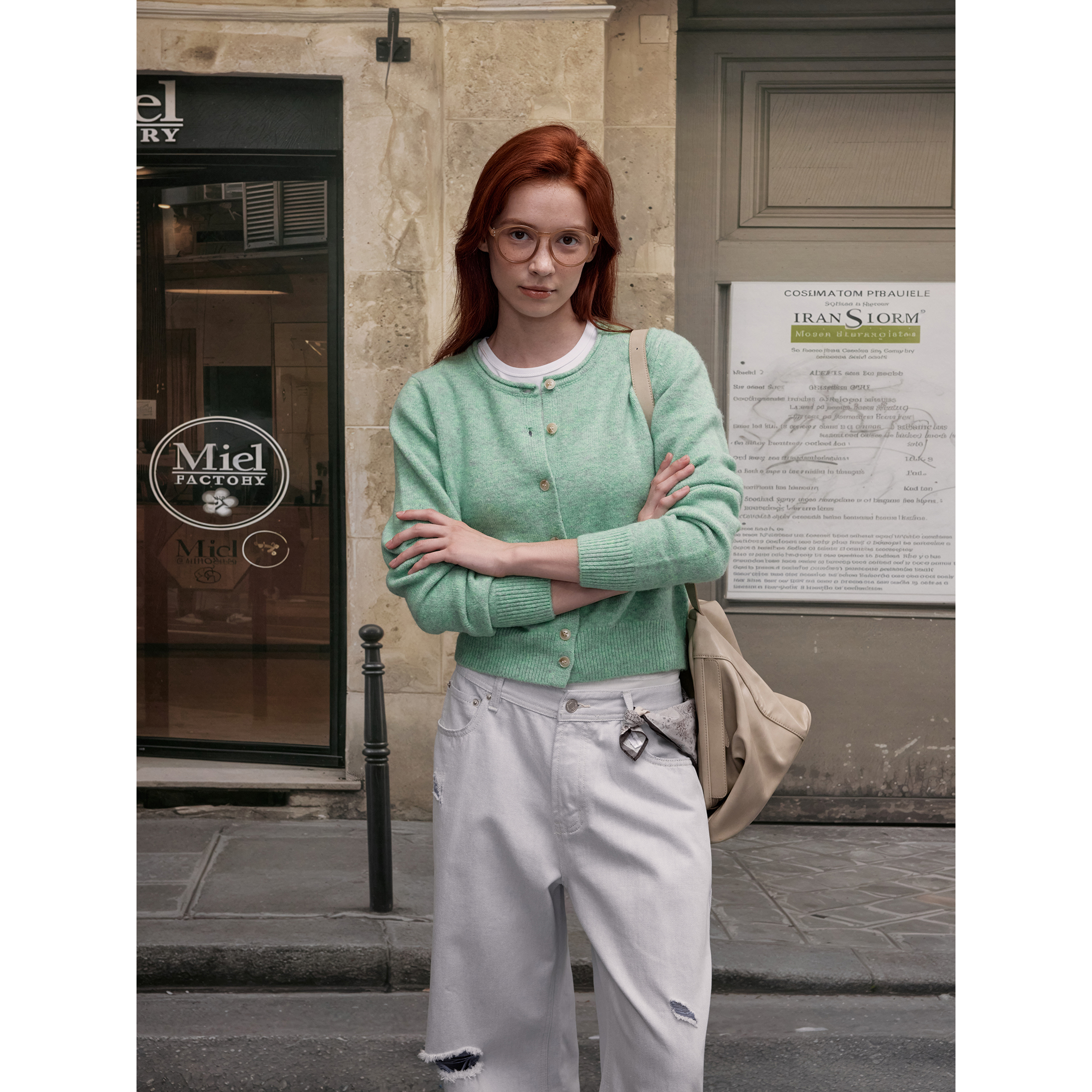 MADWITCH复古圆领花纱针织开衫女秋冬休闲百搭慵懒感卷边短款外套 - 图2